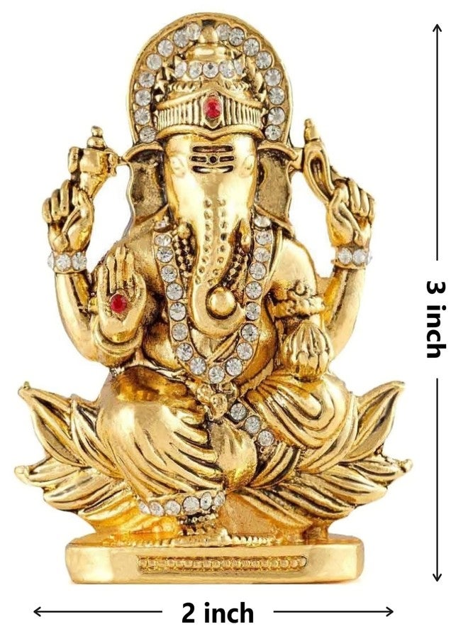 GCT Lord Ganesh Idol Ganesha Sitting on Lotus Statue Ganpati Vinayaka Murti (B-155) Gold Metal Statue for Home Décor Car Dashboard Mandir Pooja Murti Temple Puja Office Table Showpiece - Image 2